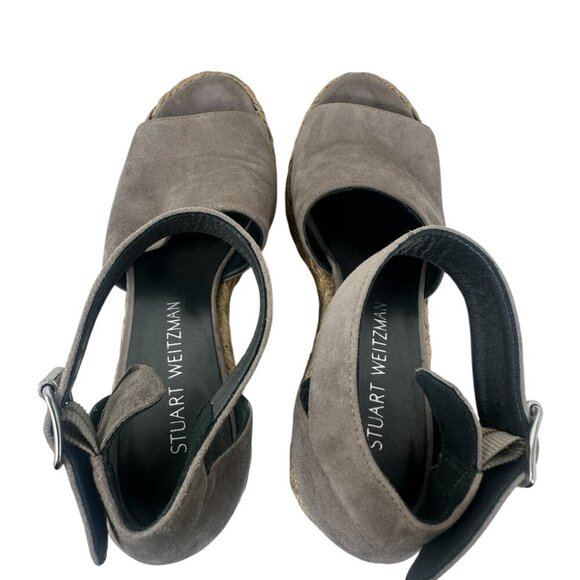 Stuart Weitzman Soho Jute Gal Platform Espadrille Topo Taupe Suede Leather 6.5 - Picture 5 of 14